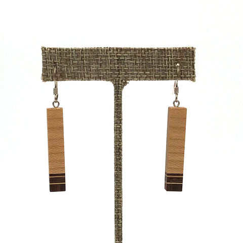 Young Fine Woodcraft - Shellacked Wood Earrings - Tipped Rectangle (Maple, Padauk, Wenge Tip) #ED319