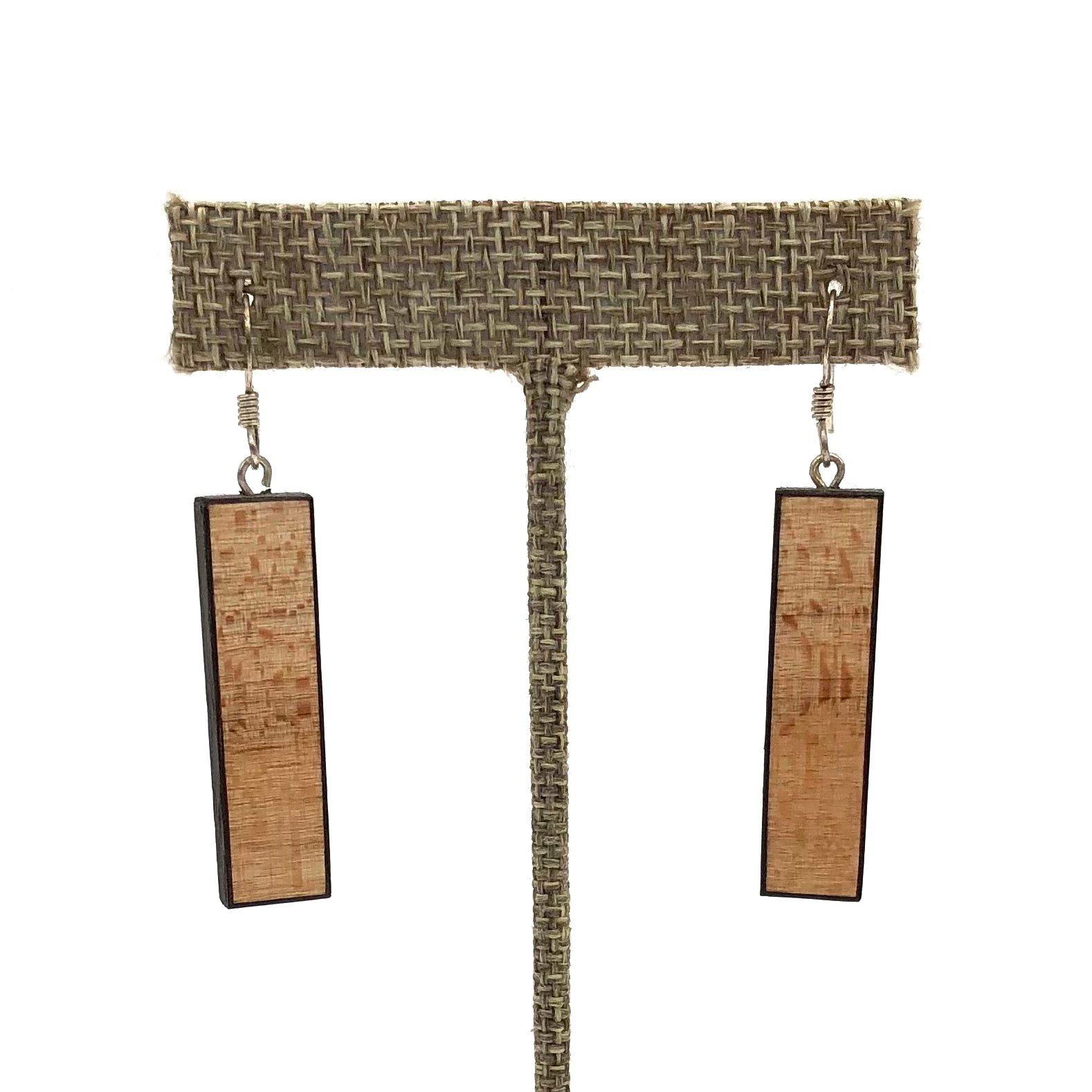 Young Fine Woodcraft - Shellacked Wood Earrings - Long Wenge Frame (Birdseye Maple) #ED320