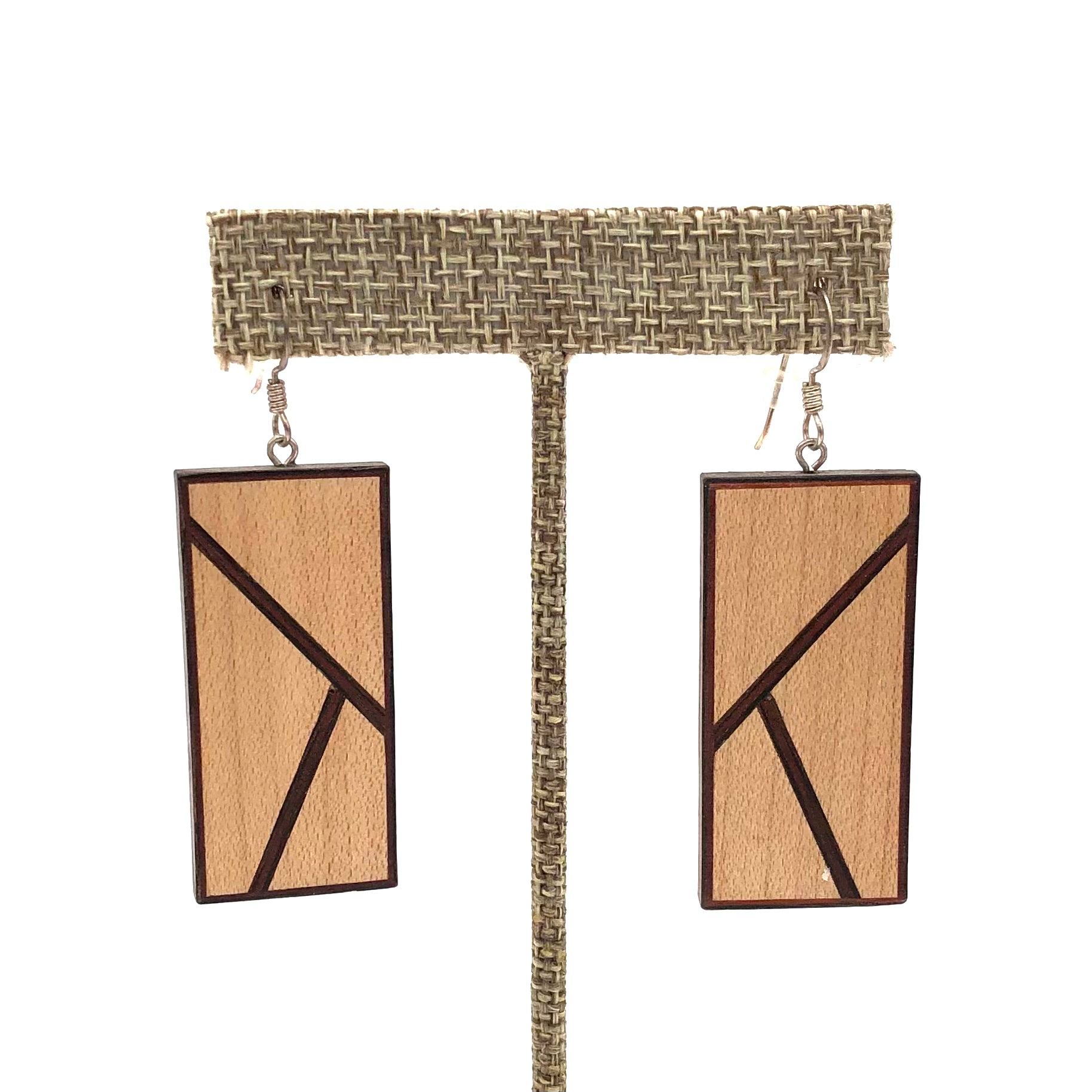 Young Fine Woodcraft - Shellacked Wood Earrings - Diagonals (Maple, Wenge, Padauk) #ED321