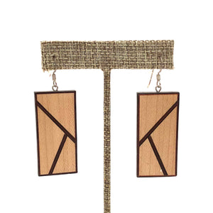 Young Fine Woodcraft - Shellacked Wood Earrings - Diagonals (Maple, Wenge, Padauk) #ED321