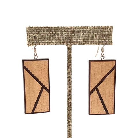 Young Fine Woodcraft - Shellacked Wood Earrings - Diagonals (Maple, Wenge, Padauk) #ED321