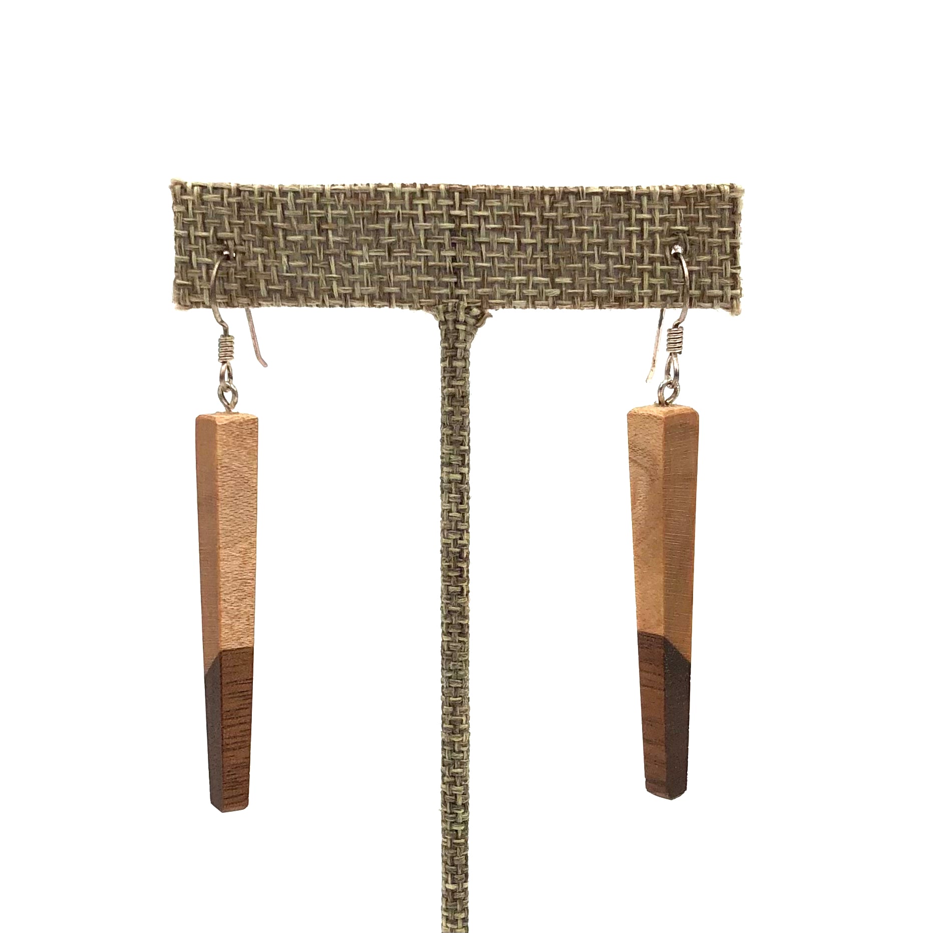 Young Fine Woodcraft - Shellacked Wood Earrings - Long Tapered (Maple, Walnut) #ED332