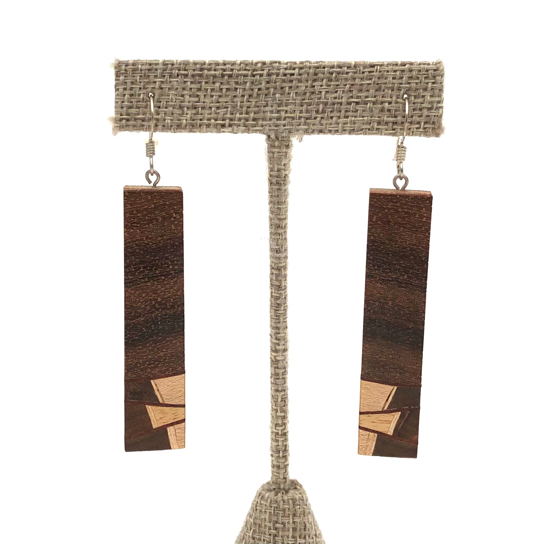 Young Fine Woodcraft - Shellacked Wood Earrings - 'Rolling Hills After Burn' (Oak, Walnut, Padauk) #ED335