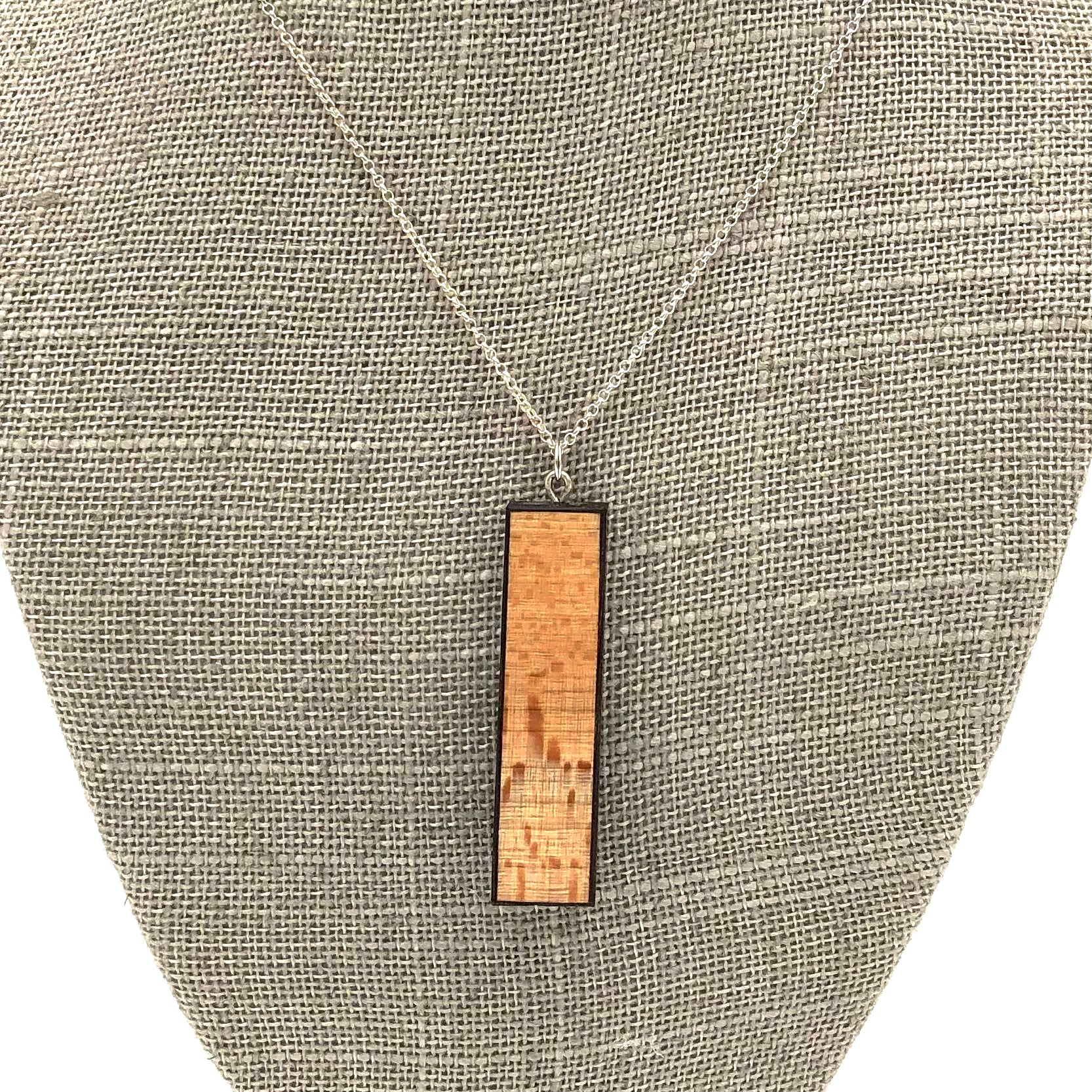 Young Fine Woodcraft - Shellacked Wood Necklace - Trimmed Rectangle (Birdseye Maple, Wenge) #N4