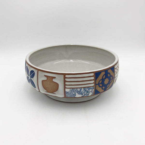 Macias - Large Serving Bowl - Greek Motif Patchwork Pot #AM37