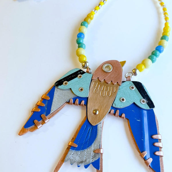Amuck Design - Necklace - Blue Bird (Copper, Bronze, African Trade Beads)
