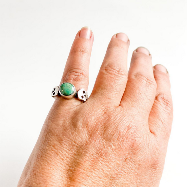 Amuck Design - Ring - Double Skulls (Turquoise & Sterling Silver)