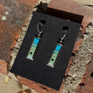 Veronica Benally - Earrings - Silver Ingot - Turquoise and Jade (Jet Accent)