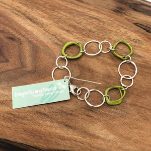 Dragonfly and Damsel Jewelry - Bracelet - Sterling Silver with Green Enamel Loops