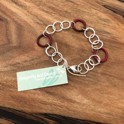 Dragonfly and Damsel Jewelry - Bracelet - Sterling Silver with Red Enamel Loops