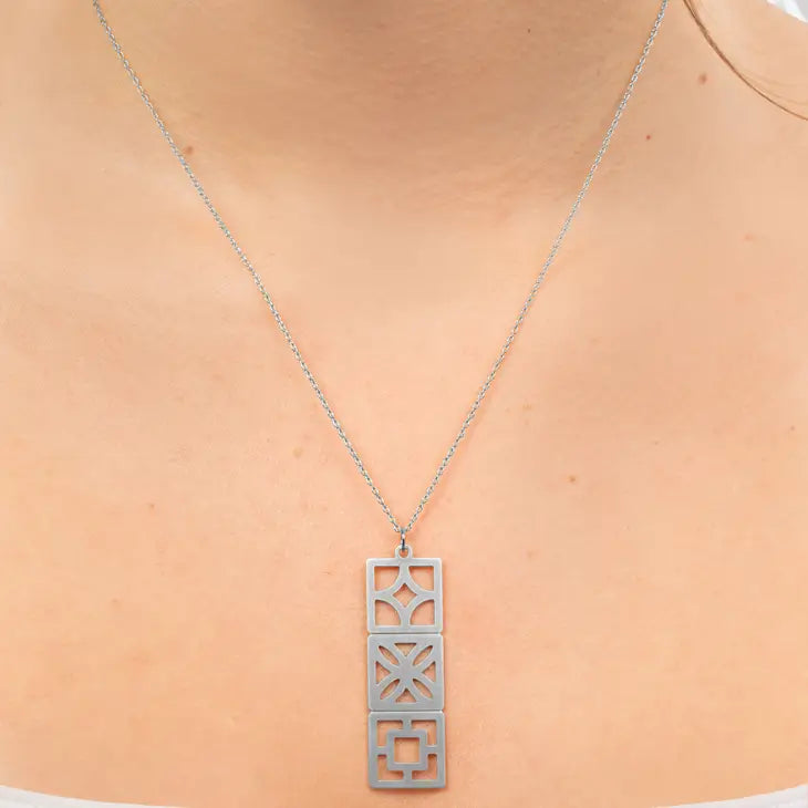 A Tea Leaf - Necklace - Retro Breezeblocks (Silver) #ATL-N-256-STA