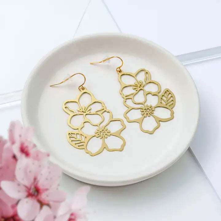 A Tea Leaf - Earrings - Cherry Blossom (Gold)