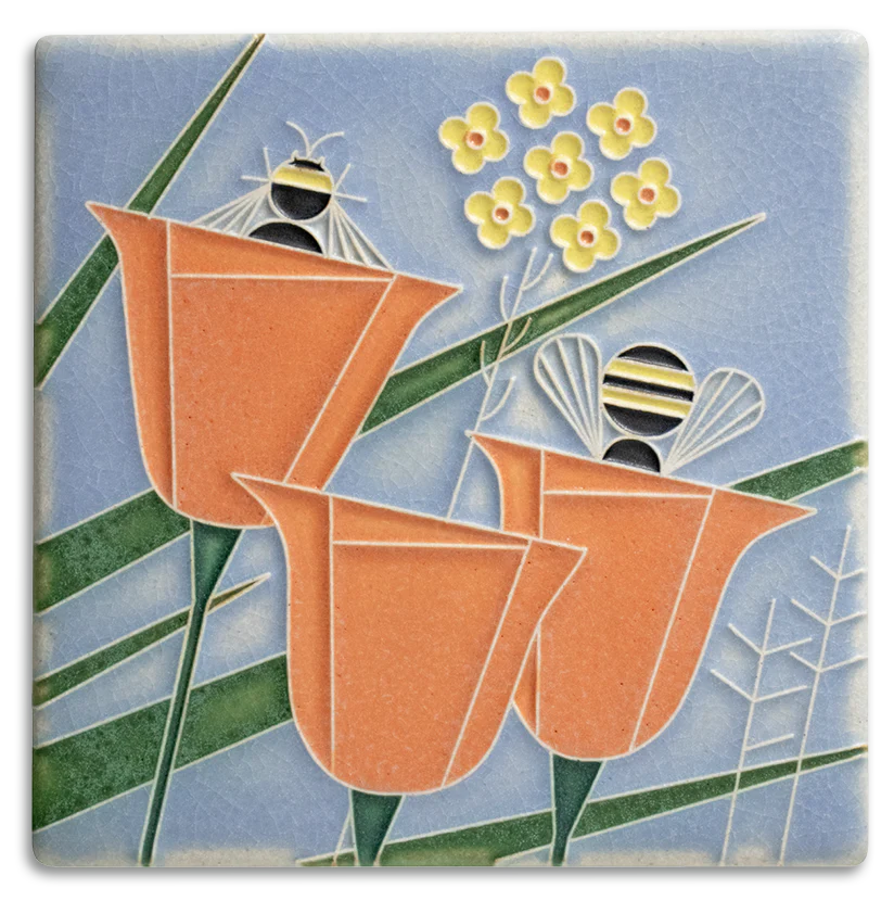 Motawi Tileworks - 6" x 6" Tile - 'Coming and Going' (Blue) #66006