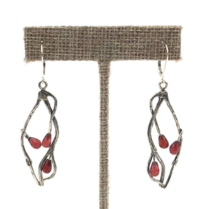 Susan Rodgers Designs - Earrings - 'Drift' Silver Twigs with Garnet Drops #HE-185