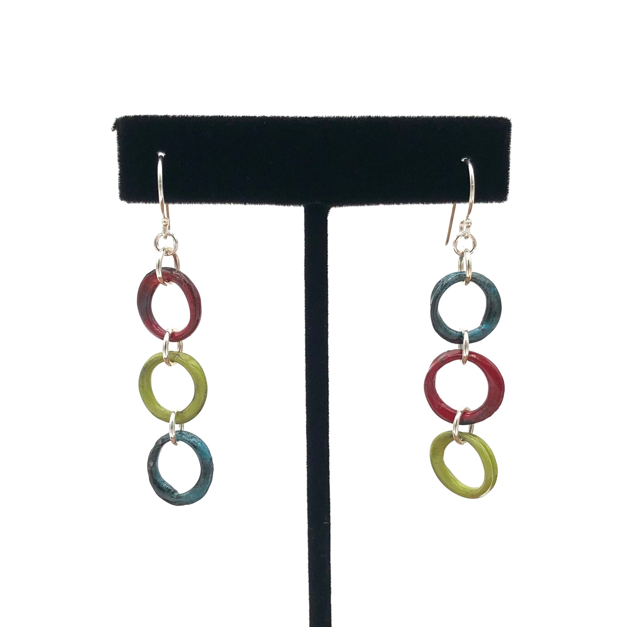 Dragonfly and Damsel Jewelry - Earrings - Red & Blue & Green Enamel Loops