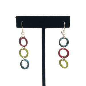 Dragonfly and Damsel Jewelry - Earrings - Red & Blue & Green Enamel Loops