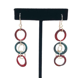 Dragonfly and Damsel Jewelry - Earrings - Sterling Silver & Red and Teal Enamel Triple Loops