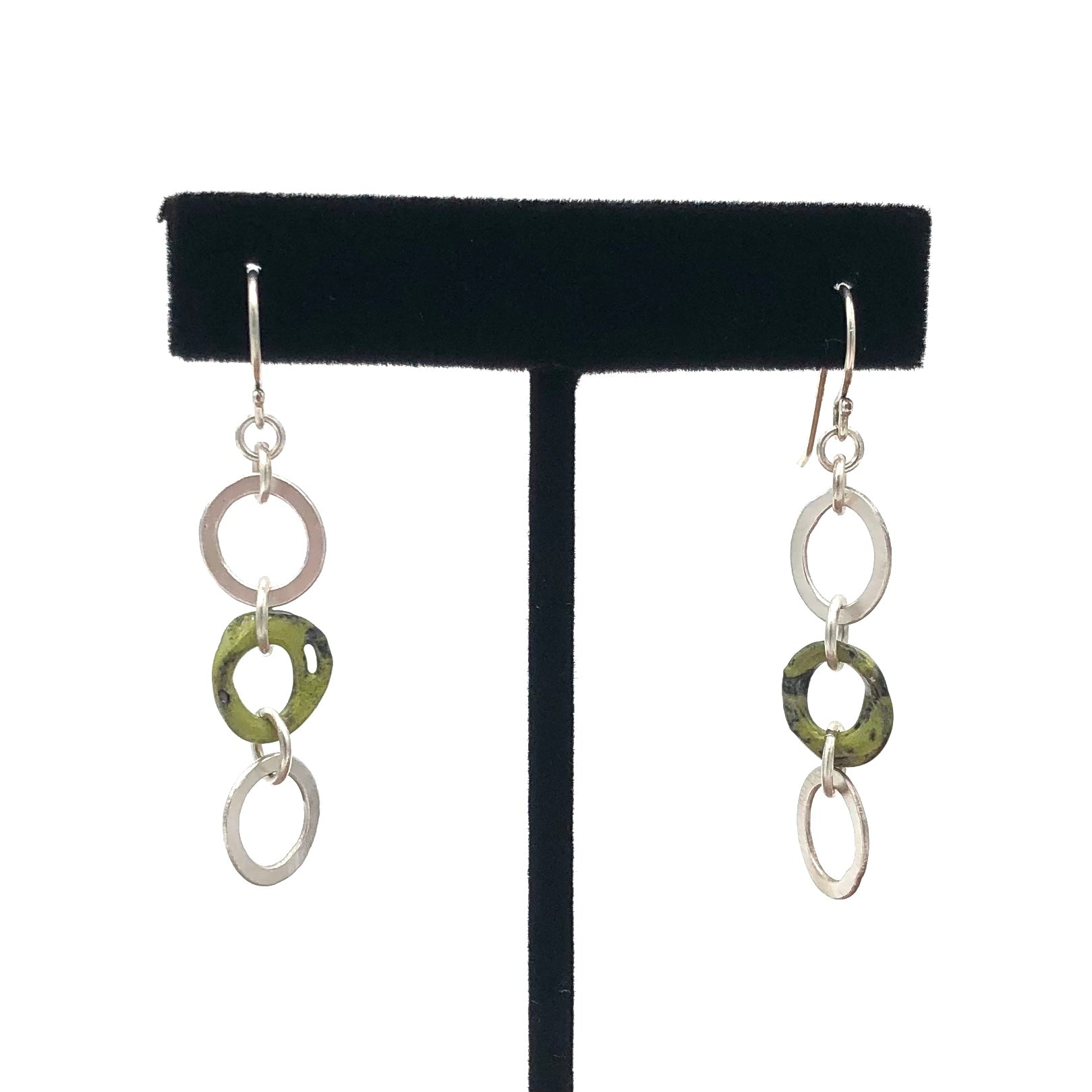 Dragonfly and Damsel Jewelry - Earrings - Sterling Silver & Green Enamel Triple Loops