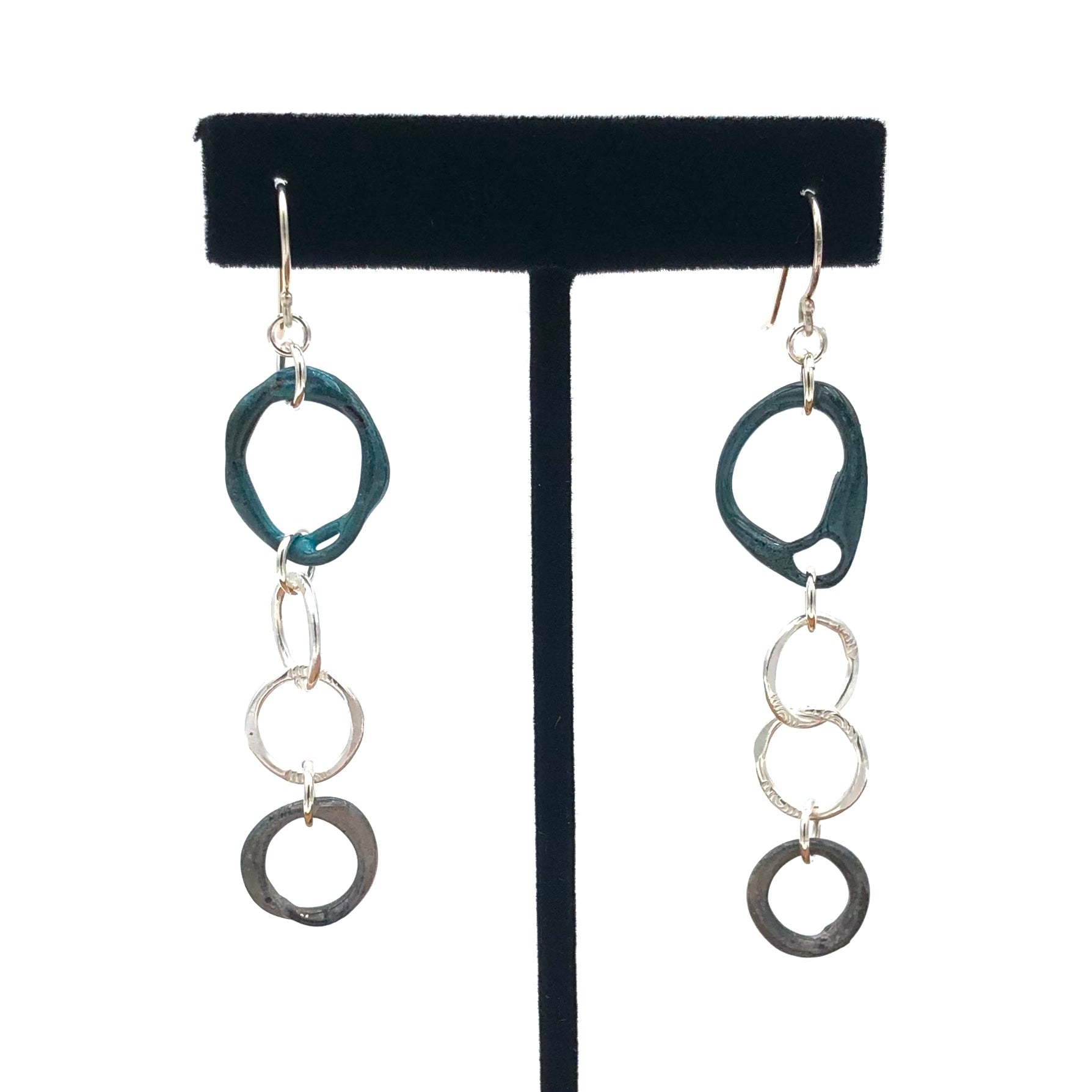 Dragonfly and Damsel Jewelry - Earrings - Sterling Silver & Teal and Gray Enamel String Loops