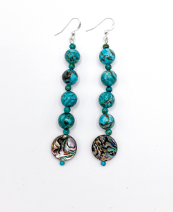 Dioica Jewelry Company - Earrings - 'Leela' (Abalone Disc/Turquoise Beads)