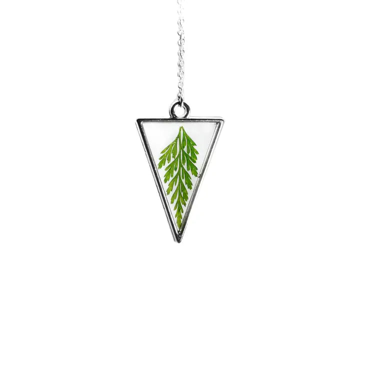 With Roots - Necklace - EcoResin Pendant - The Arrowhead (Silver, Fern)