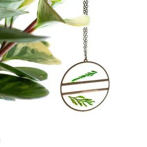 With Roots - Necklace - EcoResin Pendant - The Brass Divide (Gold, Fern)