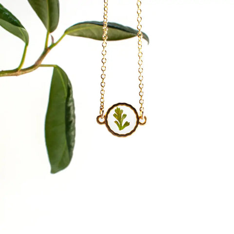 With Roots - Necklace - EcoResin Pendant - The Gold Shell (Gold, Fern)