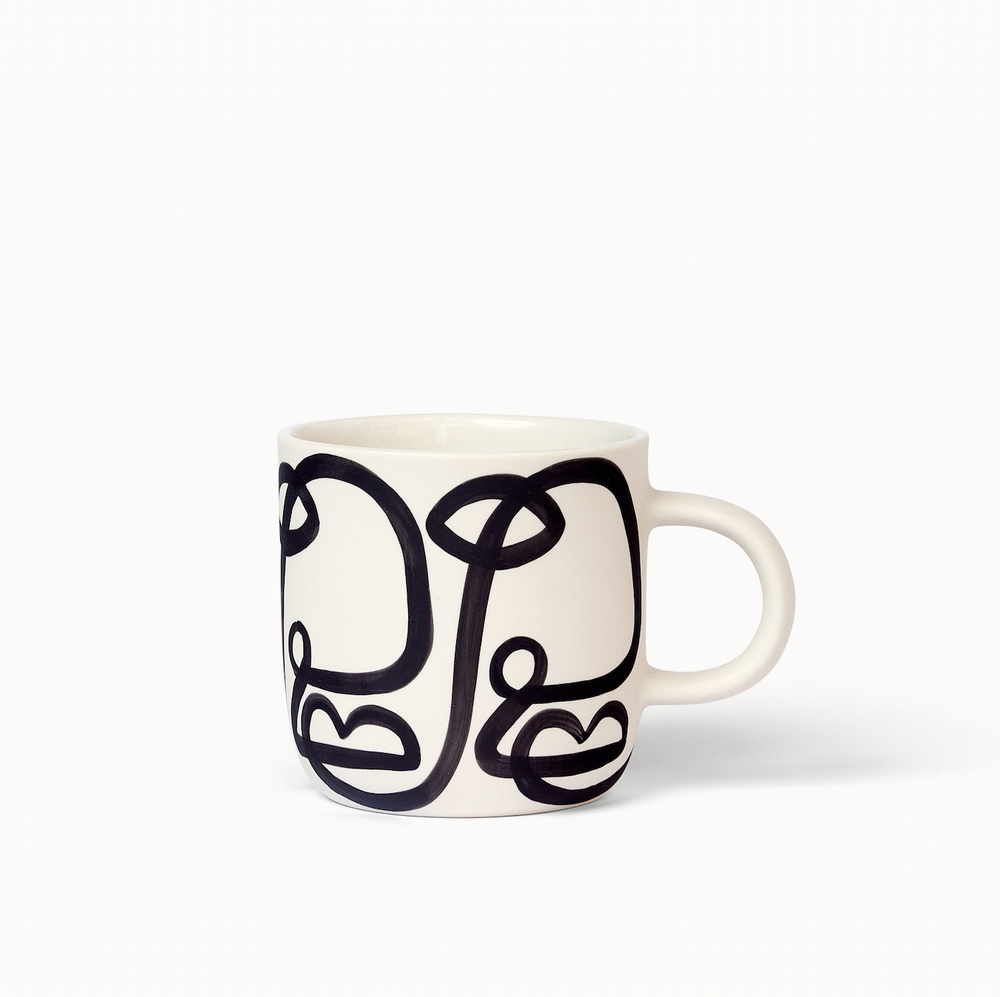 Franca NYC - Ceramic Mug (White, Black Cara) #MUG-BLK-CARA
