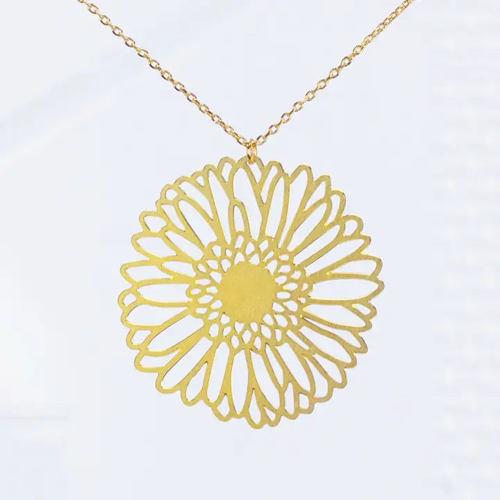 A Tea Leaf - Necklace - Gerber Daisy (Gold) #ATL-N-238