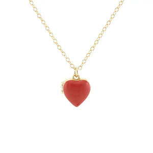 Kris Nations - Necklace - Enamel Heart Locket (Coral Red, Gold) #N743-G-RED
