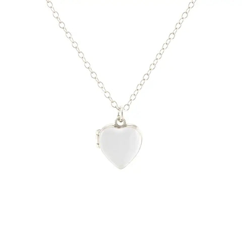 Kris Nations - Necklace - Enamel Heart Locket (White, Sterling Silver) #N743-S-WHT