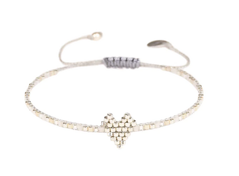 Mishky - Bracelet - Heartsy Row Adjustable (Silver, Grey) #10656