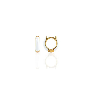 Kris Nations - Earrings - Enamel Huggie Hoop (White, Gold) #E796-G-WHT