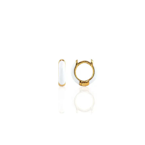 Kris Nations - Earrings - Enamel Huggie Hoop (White, Gold) #E796-G-WHT