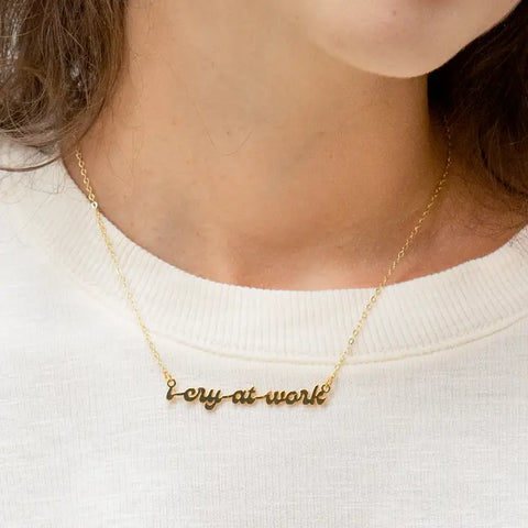 Peter and June - Necklace - Gold Script I Cry at Work #C6132