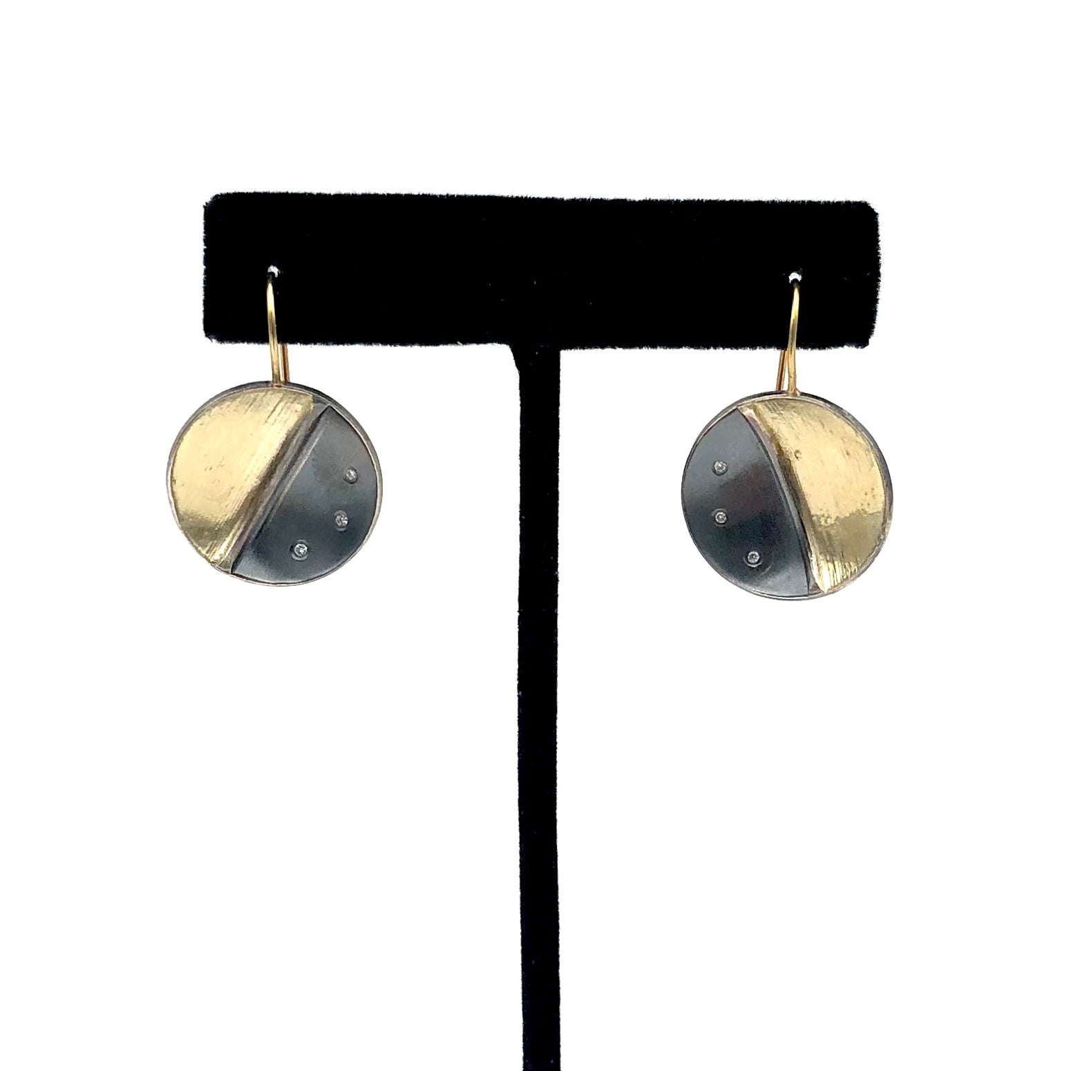 Jacob Keleher Jewelry - Earrings - Oxidized Sterling Silver & 18K Gold 'Yin Yang Drop' (Diamond) #BGE117