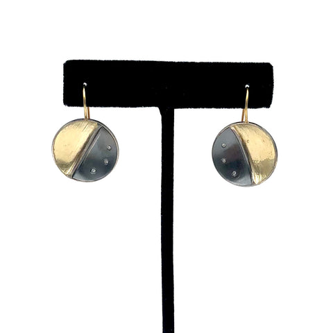 Jacob Keleher Jewelry - Earrings - Oxidized Sterling Silver & 18K Gold 'Yin Yang Drop' (Diamond) #BGE117