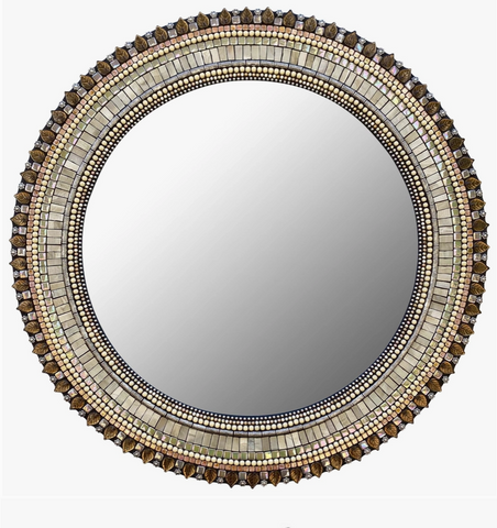 Zetamari Mosaic Artworks - 19" Round Mirror (Beige Bronze)