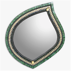 Zetamari Mosaic Artworks - 16"x18" Leaf Mirror (Jade Cream)