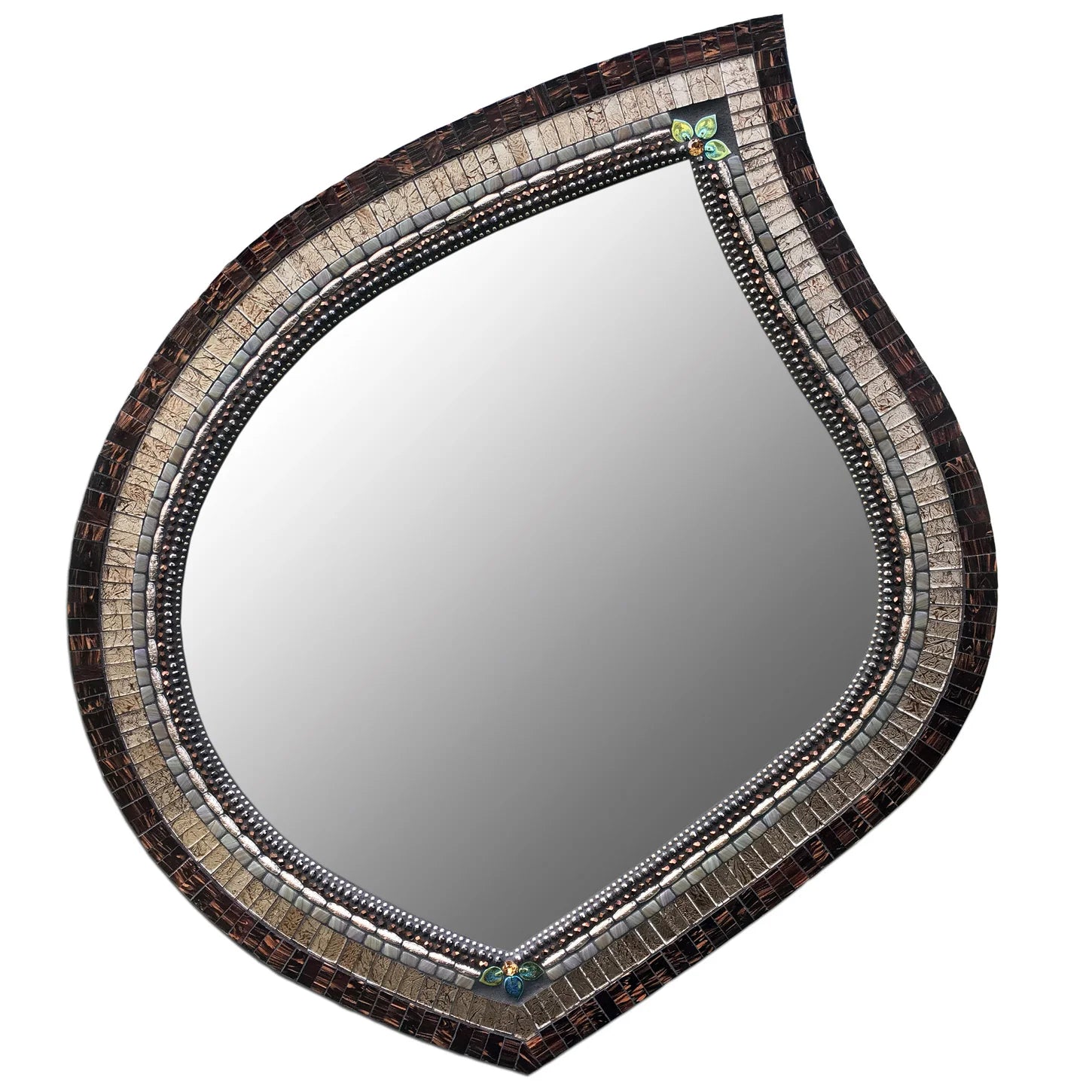 Zetamari Mosaic Artworks - 16"x18" Leaf Mirror (Pewter Mahogany)