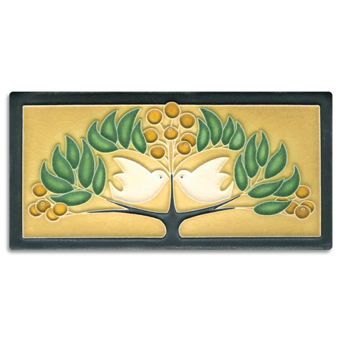 Motawi Tileworks - Tile 4"x8" - Lovebirds (Green Oak) #4859
