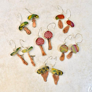 Chloeography - Earrings - Magic Mushroom with Origami Paper #SHMER-ORI