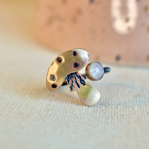 Chloeography - Ring - Magic Mushroom with Moonstone (Sterling Silver) #SHMRG-SS