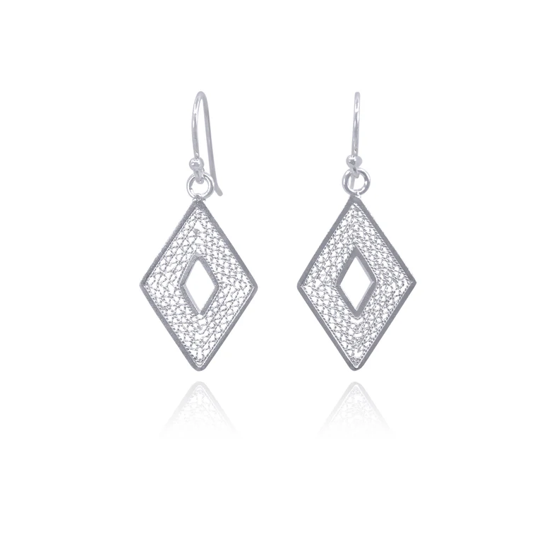 Olmox Filigree Jewelry - Earrings - 'Millie' Rhombus Shape (Silver) #47