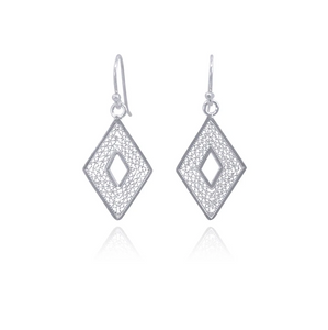 Olmox Filigree Jewelry - Earrings - 'Millie' Rhombus Shape (Silver) #47