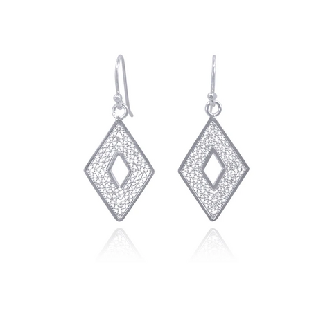 Olmox Filigree Jewelry - Earrings - 'Millie' Rhombus Shape (Silver) #47