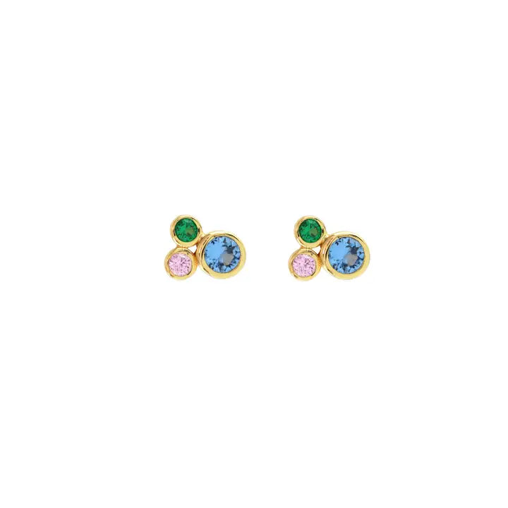 Kris Nations - Earrings - Modernist Studs (18K Gold Vermeil, Colored Cubic Zirconia) #E778-G