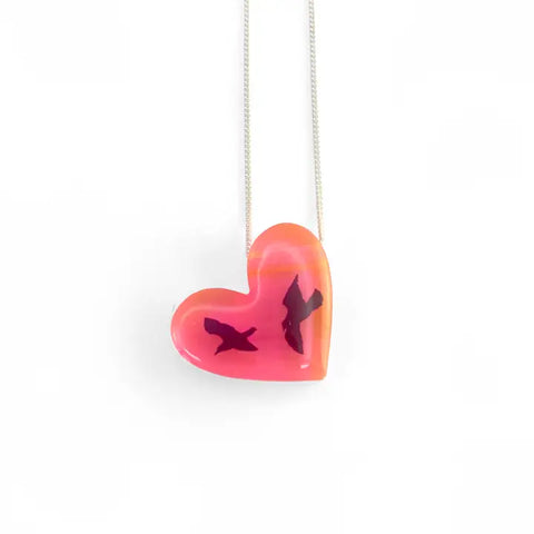 Black Drop Designs - Necklace - Pink Heart (Birds)