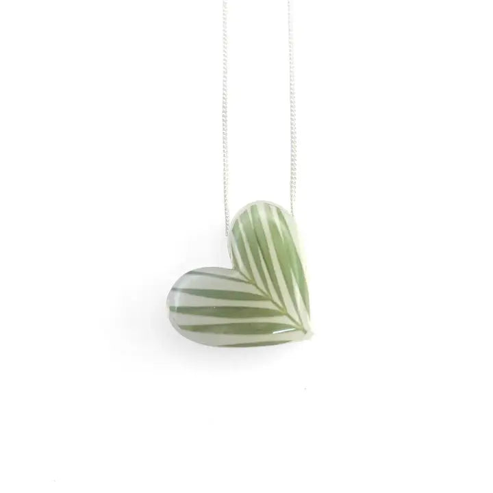 Black Drop Designs - Necklace - White Heart (Palm Frond)