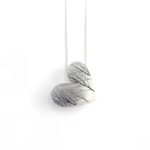 Black Drop Designs - Necklace - White Heart (Trees)